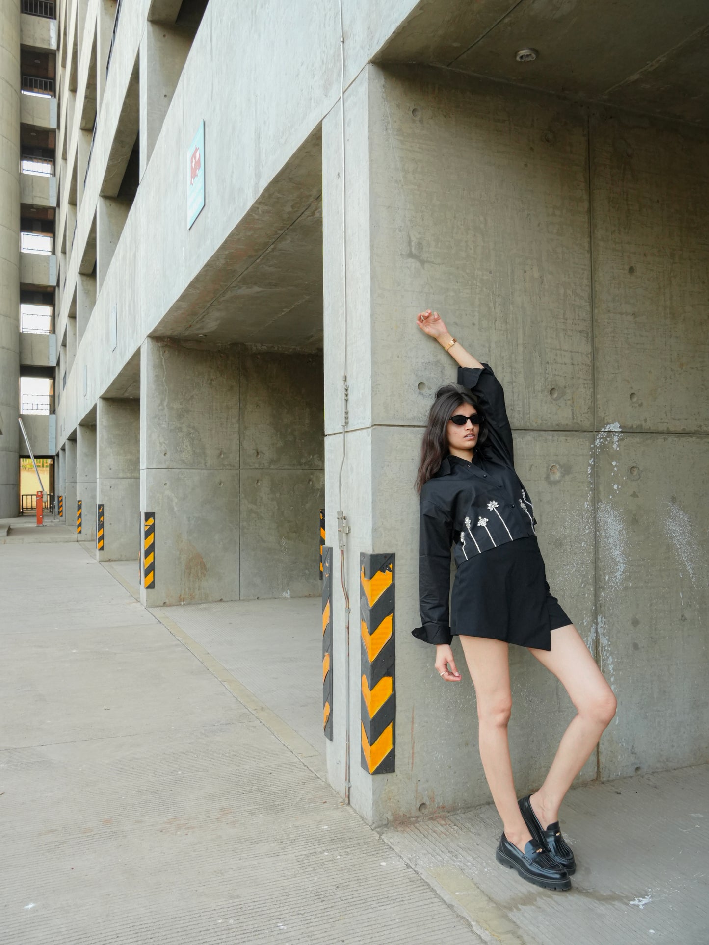 Midnight lotus Embellish Handcrafted Crop Shirt Black