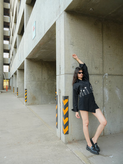 Midnight lotus Embellish Handcrafted Crop Shirt Black