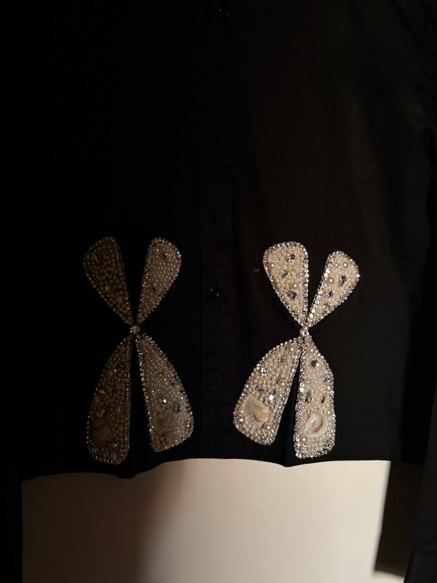 Bow aura charm embellished handcrafted crop shirt