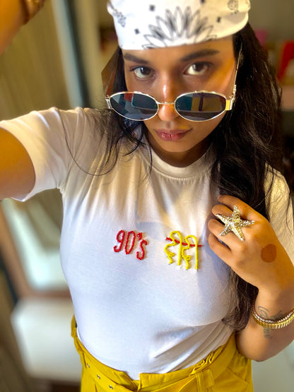 Beaded CharmHandcrafted Crop T Shirt White