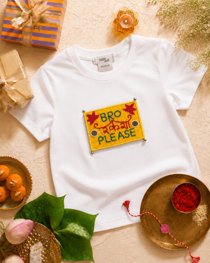 Bro Raksha Pls Hand Embroidered oversized T Shirt White