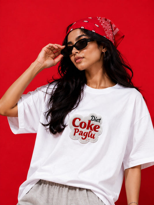 Coke Paglu Hand Embroidered oversized T Shirt White