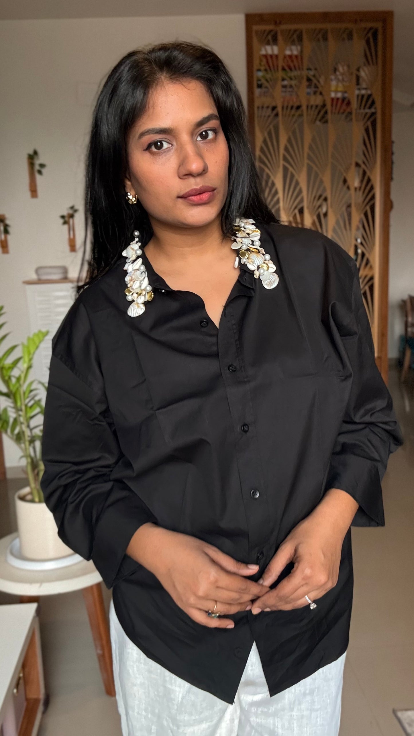 Sea Shell Embellished Handcrafted Oversized Shirt