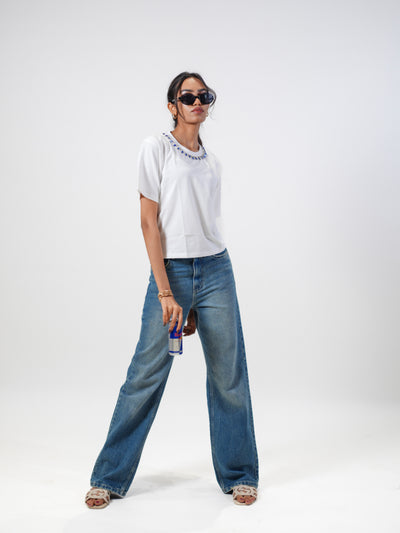Neelam CharmHandcrafted Crop T Shirt White