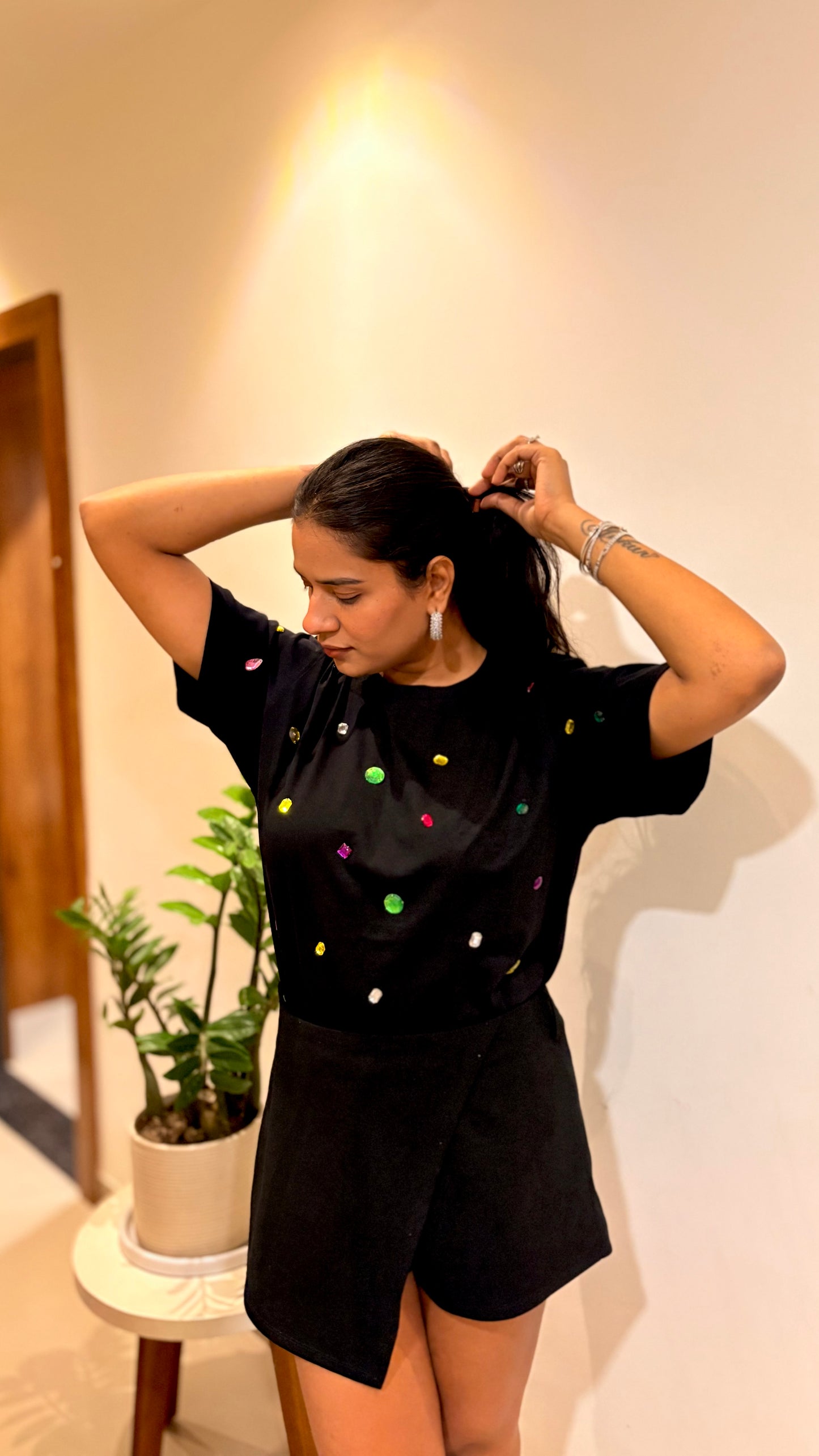 9 Stone Embellished Handcrafted Oversized T Shirt