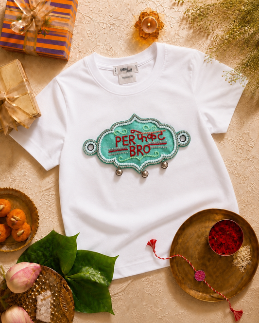 Perfect Bro Hand Embroidered oversized T Shirt White