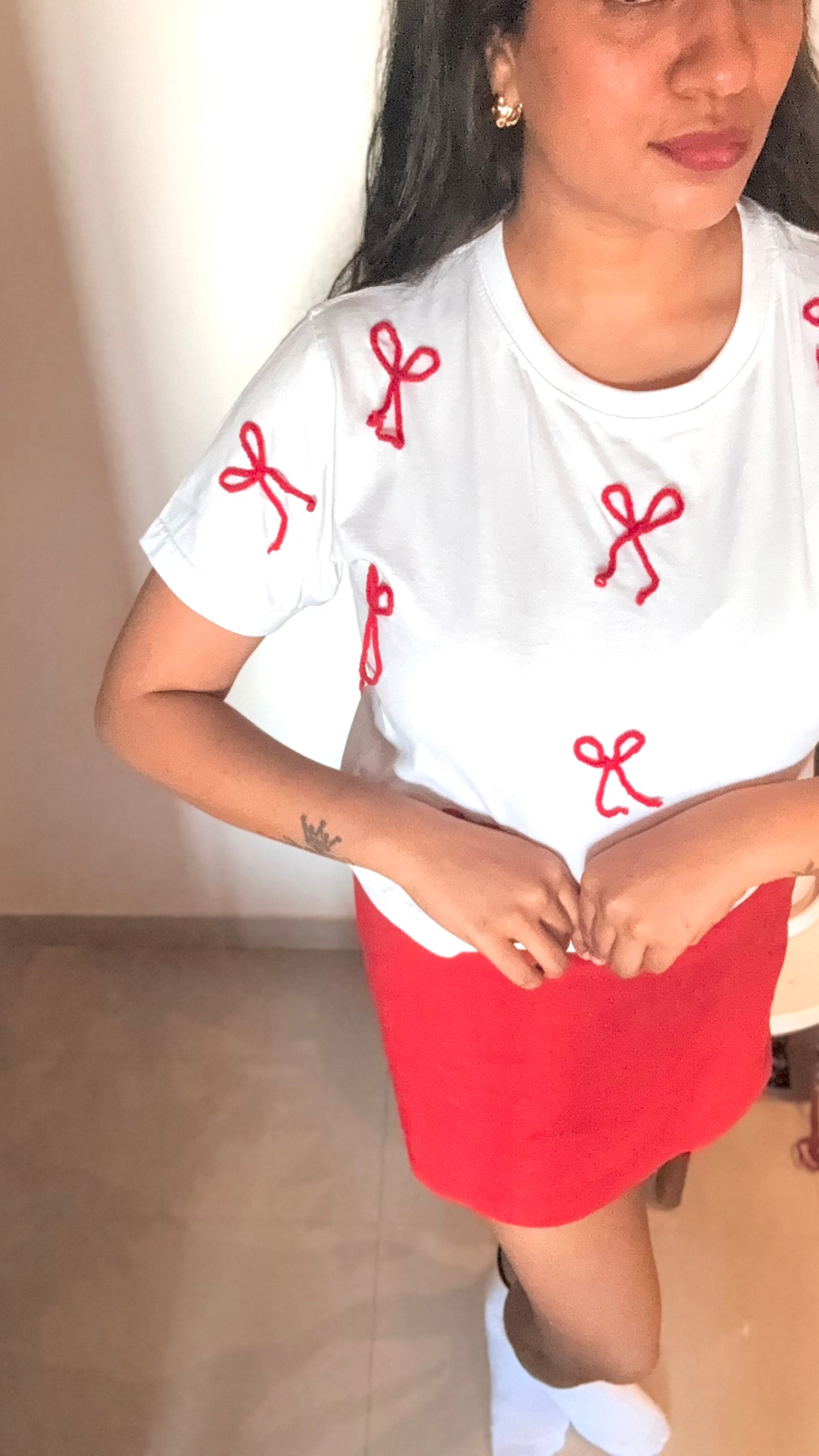 Bow-Tee Crochet oversized T-Shirt White