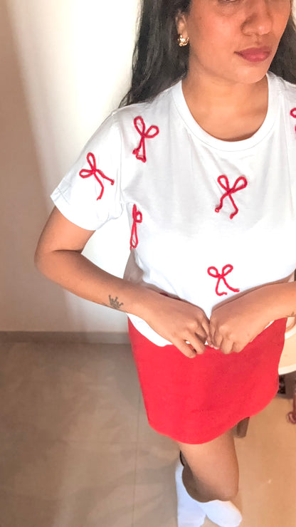 Bow-Tee Crochet cropped T-Shirt White