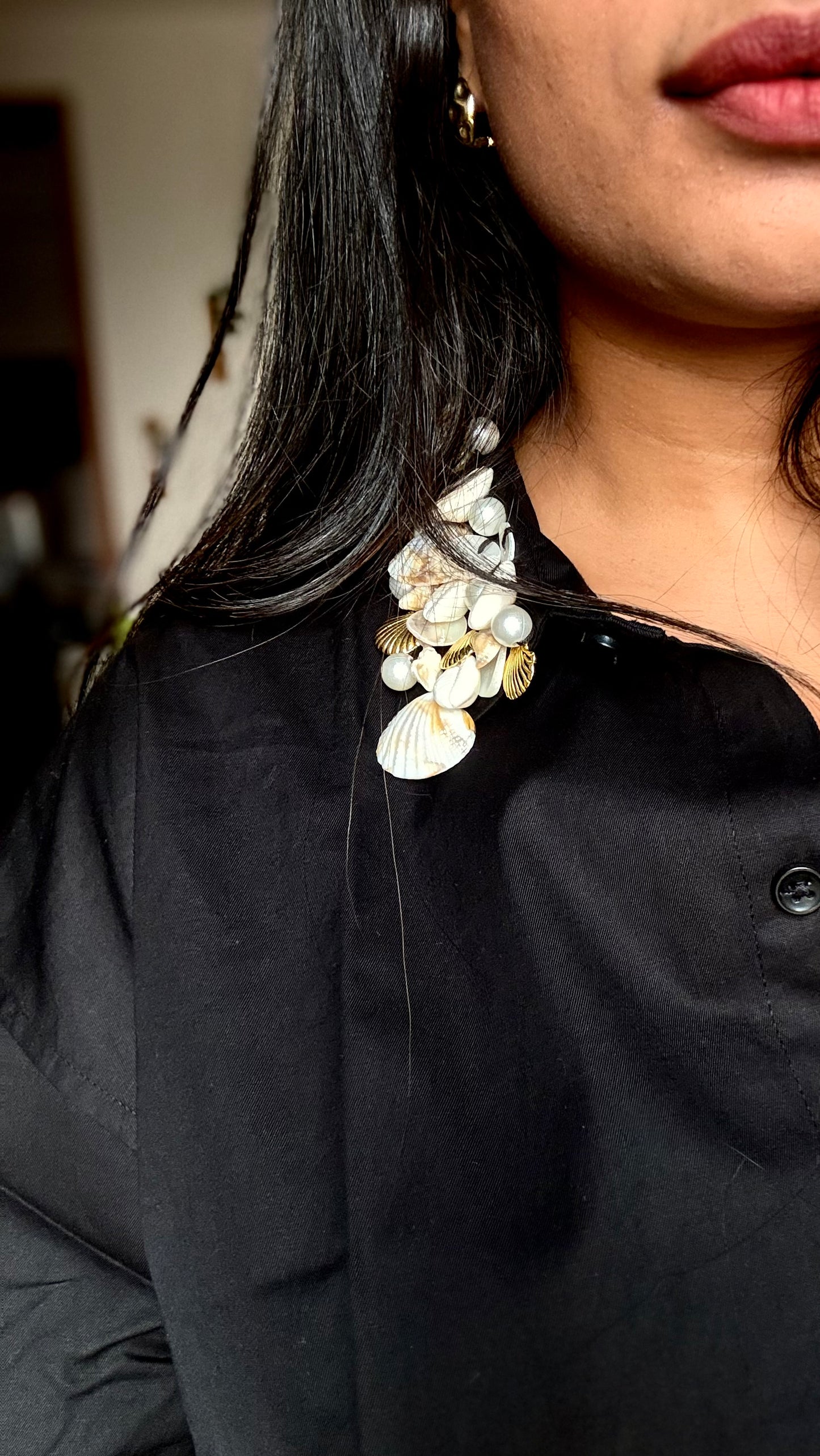 Sea Shell Embellished Handcrafted Oversized Shirt