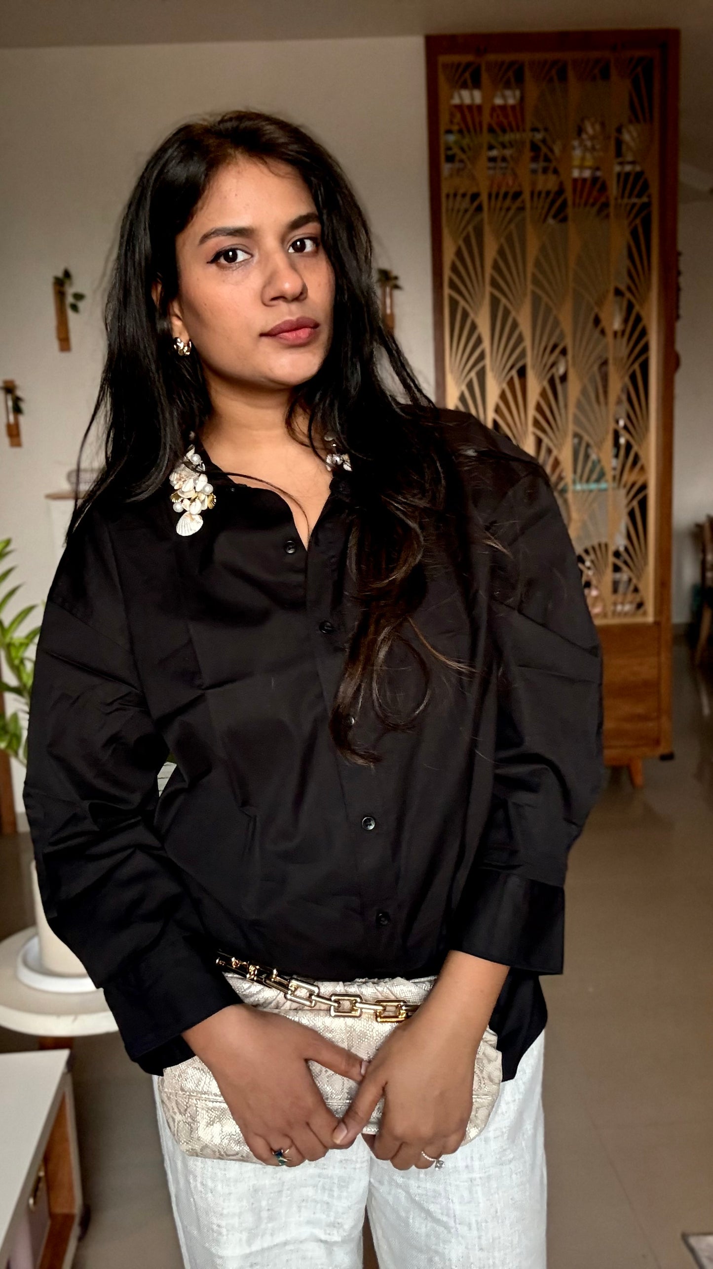 Sea Shell Embellished Handcrafted Oversized Shirt