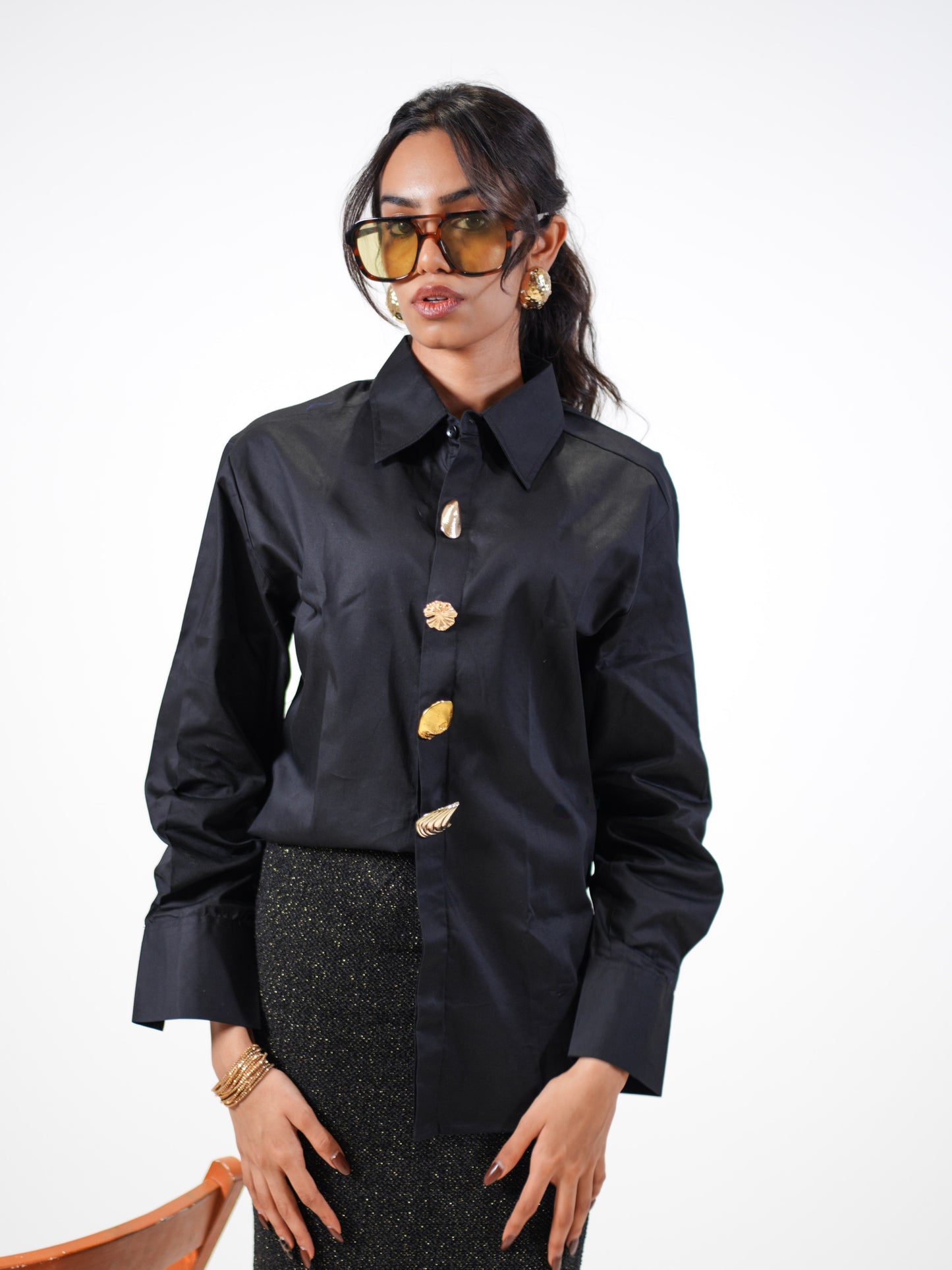 Ocean Treasure Handcrafted oversized Shirt Black