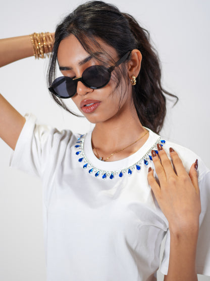 Neelam CharmHandcrafted Crop T Shirt White