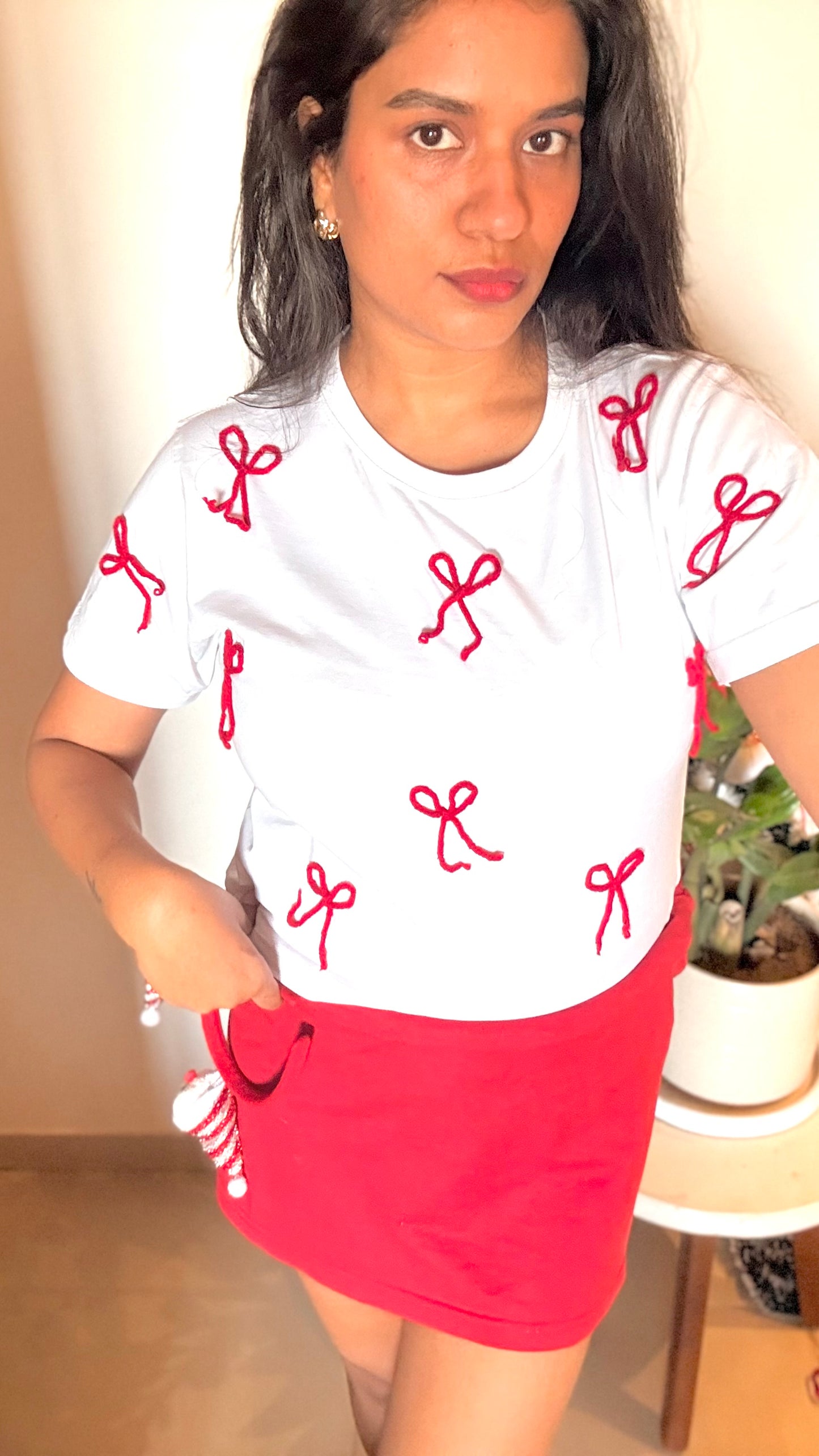 Bow-Tee Crochet oversized T-Shirt White