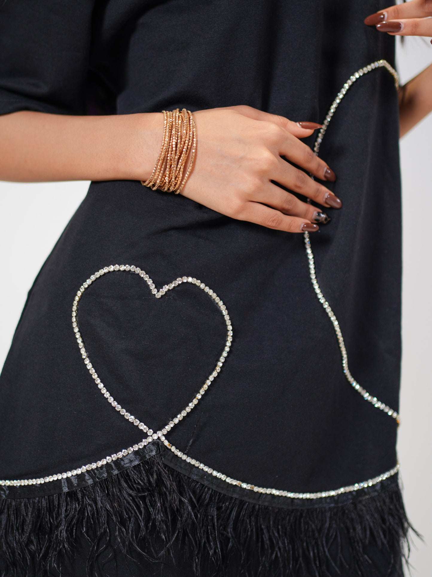 Stardust Embellished Handcrafted Oversized Tshirt Dress Black