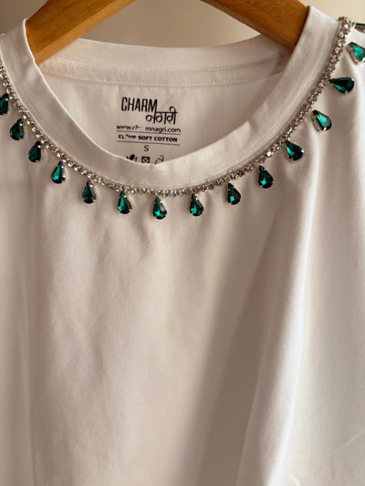 Panna CharmHandcrafted Crop T Shirt White hover image
