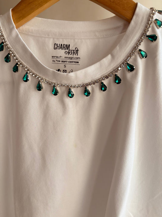 Panna CharmHandcrafted Crop T Shirt White