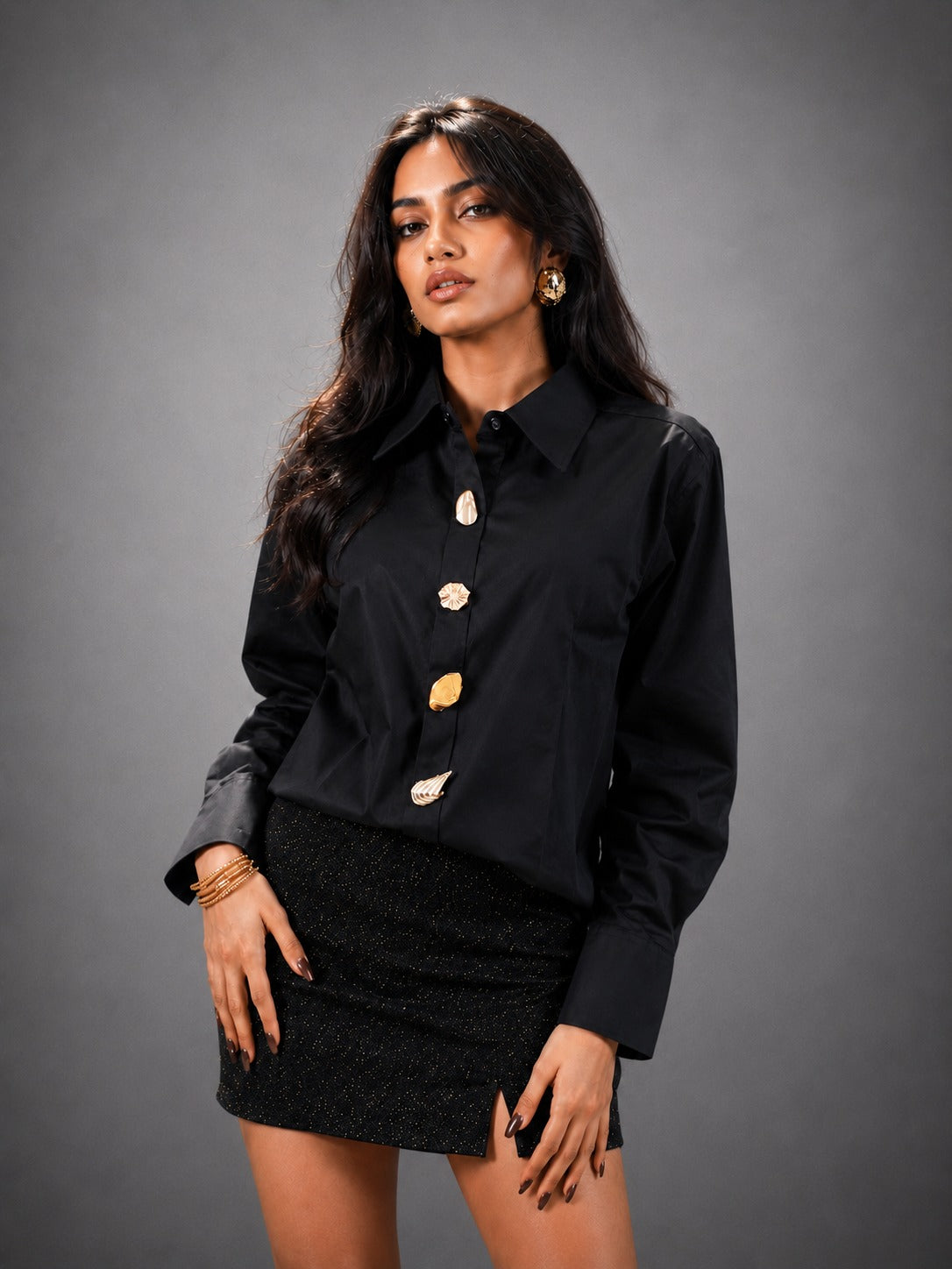 Ocean Treasure Handcrafted oversized Shirt Black