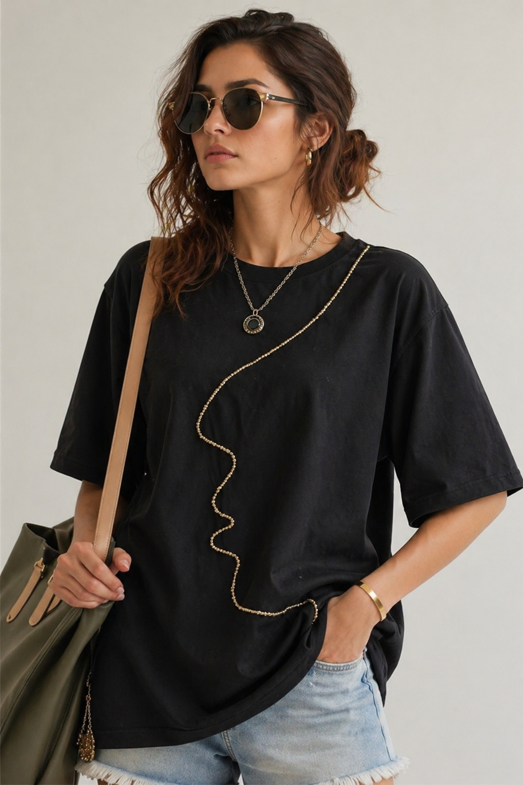 Face Embellished Handcrafted oversized T-Shirt Black