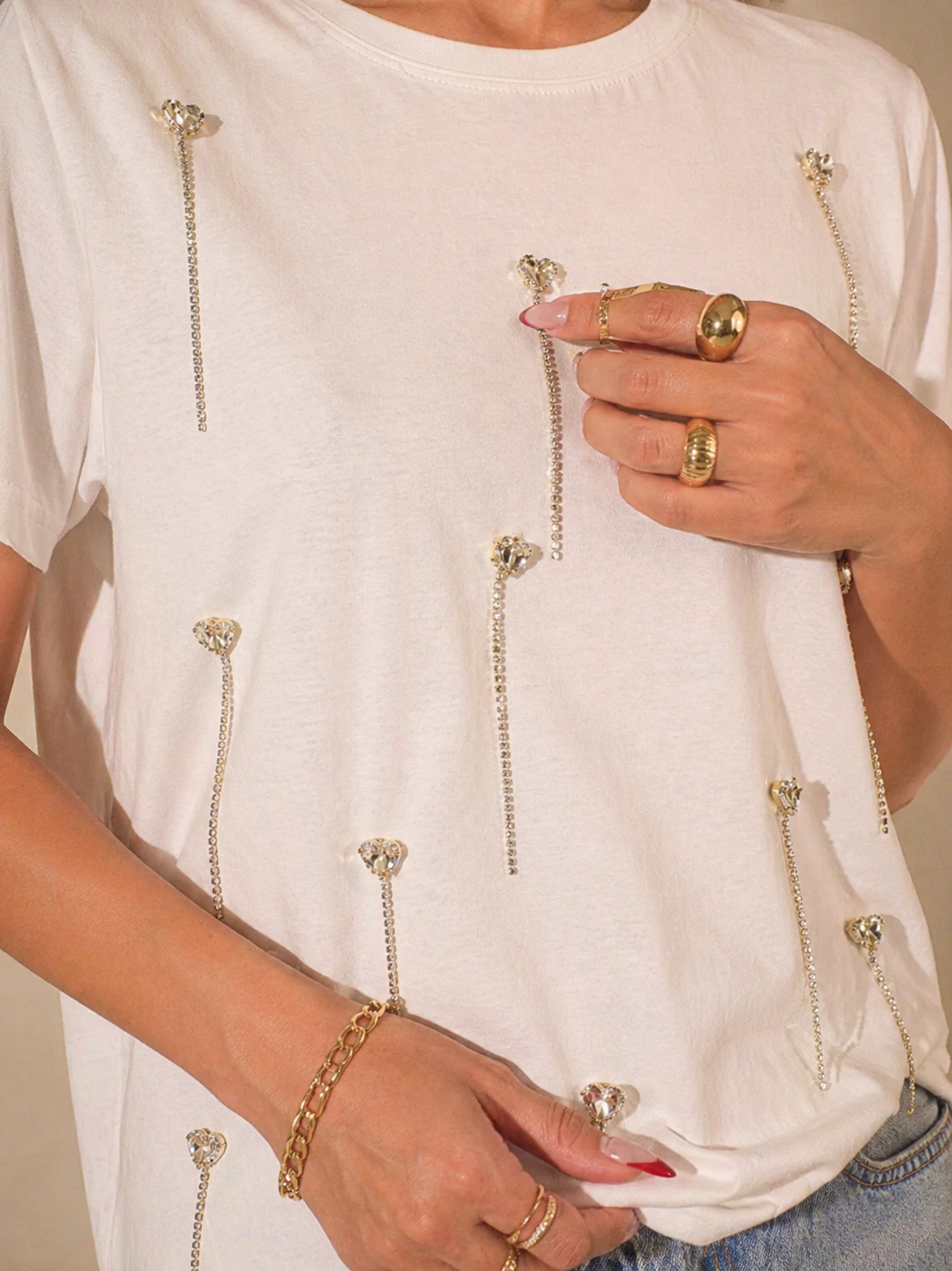 Heartdrop Embellished Handcrafted Drop oversized T-Shirt
